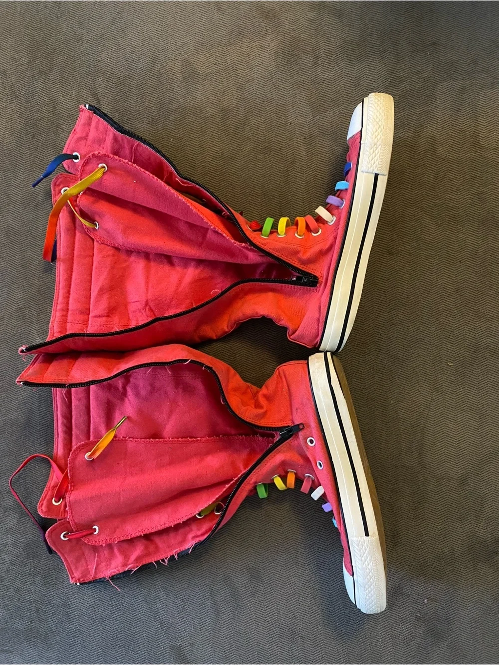 Converse Pink High-Top Sneakers with Rainbow Eyelets